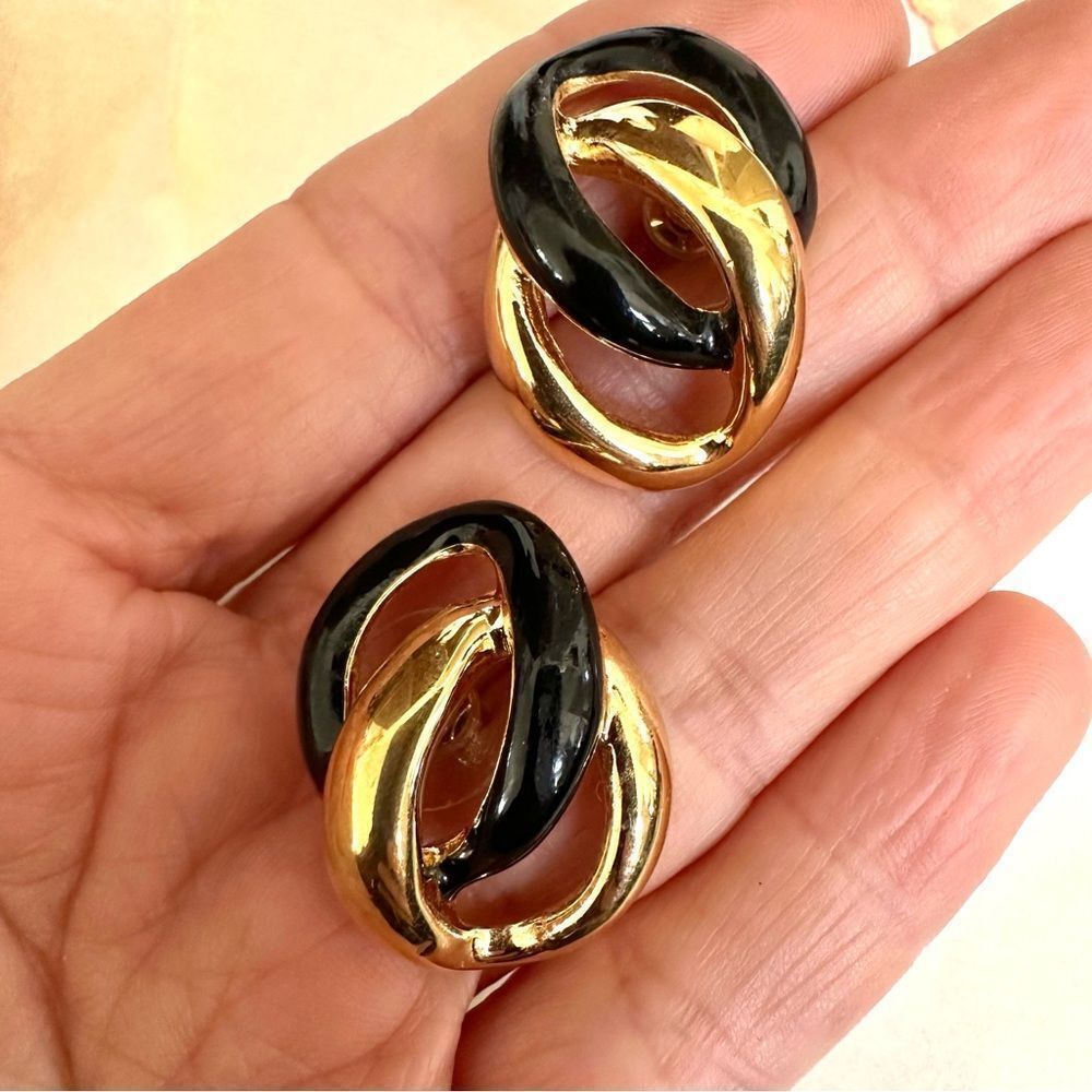 Napier gold and black post earrings